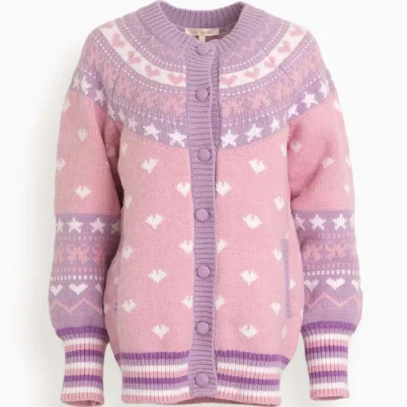 LoveShackFancy Amalo Pink & Purple Heart Boyfriend Cardigan Sweater - Picture 10 of 10